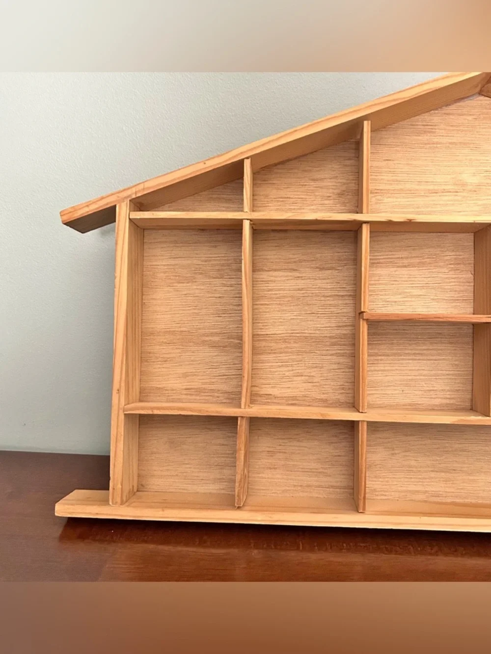 Vintage Wooden House Shelf Trinket Display Handmade Cottagecore Wall Shelf Curio